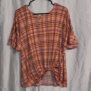 Plaid Ruffle Sleeve Women's Top - Pink/Coral